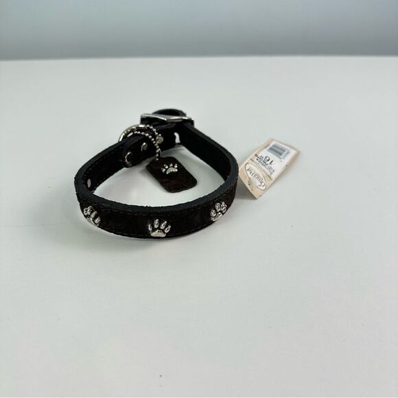 Omni Pet 16" Signature Leather Brown Dog Collar With Silver Tone Paw Prints NEW - Picture 6 of 7